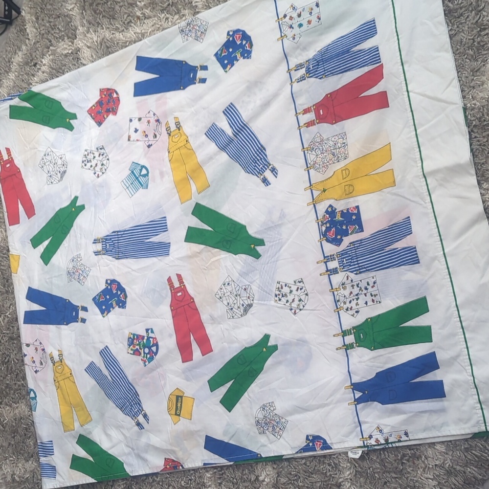 Oshkosh full top flat sheet only overalls on clothesline bibs colorful boys